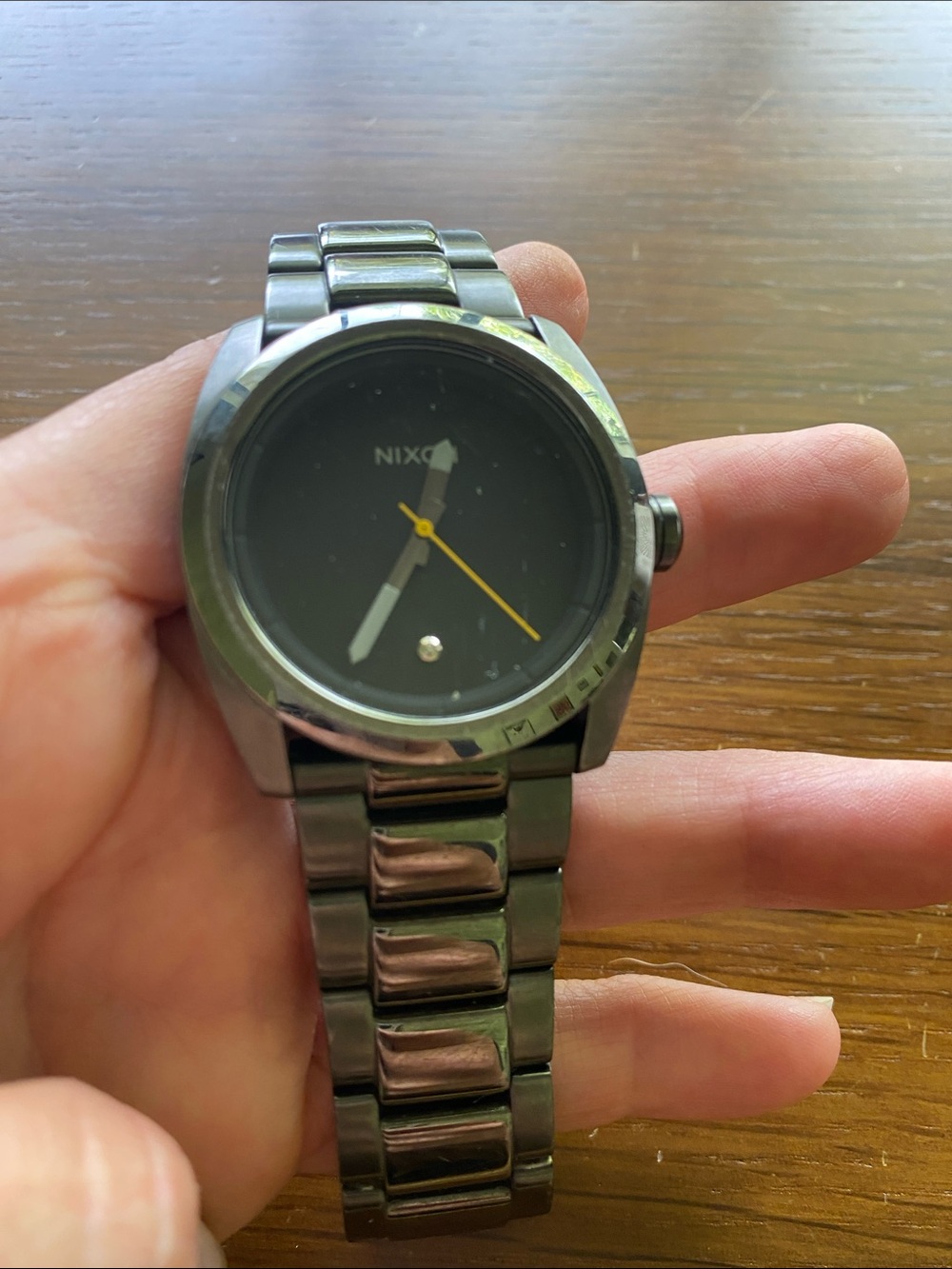 Nixon Black Dial Stainless Steel Watch with Yellow Second Hand